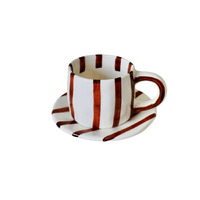 Mug en céramique rayé peint à la main, design créatif et simple, tasse à café et soucoupe pour le petit-déjeuner et le thé de l'après-midi