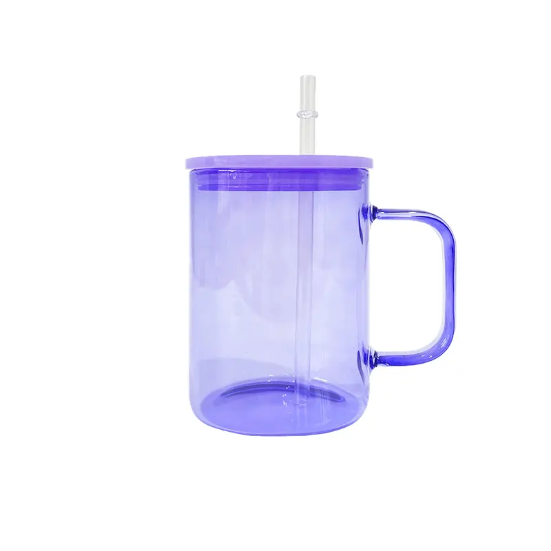 15oz Coloful cam abd ücretsiz kargo kupalar düz boşlukları plastik saman ve PP kapaklı Drinkware bardaklar