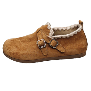 <span class=keywords><strong>Mules</strong></span> en daim pour femmes à bout large, semelle plate fine, chaussures décontractées avec garniture en tricot et boucle - Product Image 3