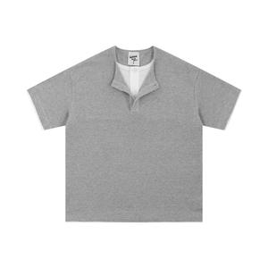 Hot New Design Two-Piece Color Blocked Round Neck Half Button Short Sleeved T-<b>Shirt</b> Trendy Brand <b>Waffle</b> Loose Men's Summer Top - Product Image 1