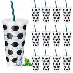 Promotional Discounted 24oz <b>Reusable</b> Plastic Straw <b>Cup</b> with Football-themed Pattern Eco-friendly Direct Drinking Back to School - Product Image 5