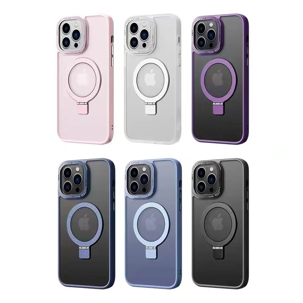 Hot Sale Shockproof Frosted Material Metal Ring Stand Design with Magnetic Charging Function Phone case for iPhone 14 pro max
