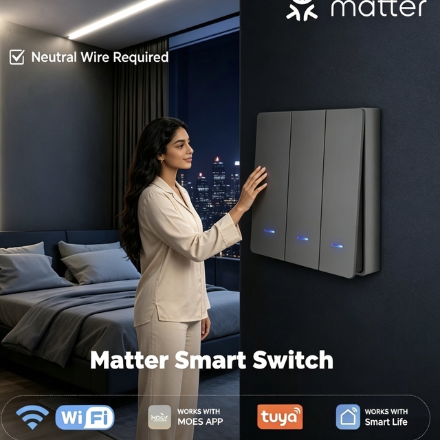 Moes Matter Smart Light Switch 3 Gang WiFi Neutral Wire Required Push Button for Modern Home Wholesale Factory