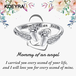 <span class=keywords><strong>Anillo</strong></span> de Mamá Ángel, Oro y Cobre, Elegante, Grabado con Huellas de Bebé, Corazón Romántico, Anillos Abiertos de Doble Capa para Mujer, Fiesta, Día de la Madre - Product Image 3