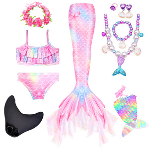 Costume da bagno bikini a coda di sirena per bambine con motivo arcobaleno in garza e finitura metallizzata, set 2 pezzi per bambini - Product Image 2
