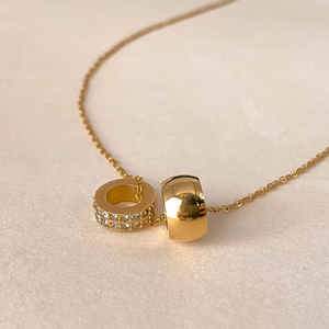 Collar Elegante de Acero Inoxidable Chapado en Oro de 14K de Dos Tonos <span class=keywords><strong>con</strong></span> Colgante en Forma de Anillo y <span class=keywords><strong>Cadena</strong></span> de Eslabones <span class=keywords><strong>con</strong></span> Circonitas Cúbicas para Mujer, Ideal para Regalo - Product Image 5