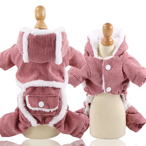 Thick Corduroy <b>Dog</b> <b>Coat</b> With Hood Winter <b>Warm</b> Pet Clothing For Medium <b>Dogs</b> And Cats Blue And Pink Options - Product Image 2