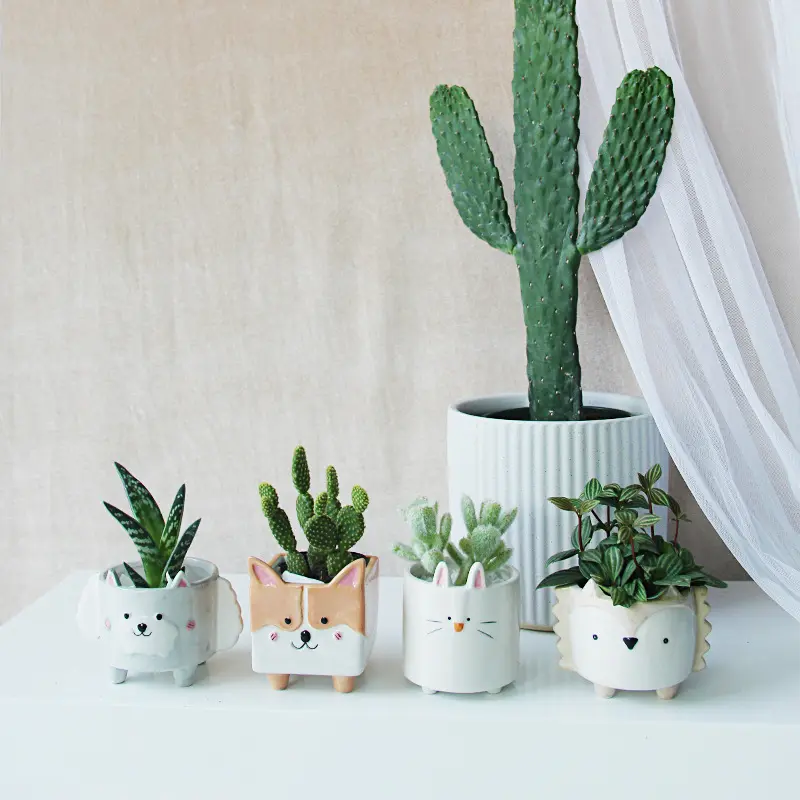 Mini vaso de cerâmica para plantas, vaso de plantas fofo, animal, suculento, para decoração de plantas e jardim
