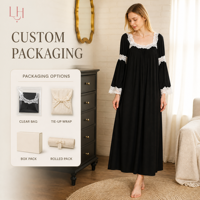 Robe de nuit trois-quarts pour femme, manches longues, dentelle, coupe ample, pour la maison et l'heure du coucher, en blanc, noir et violet lavande