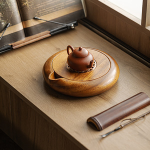 Soporte para tetera de madera de nogal, base de madera maciza para almacenamiento de agua, tapete retro de arcilla púrpura para el cuidado del té, uso doméstico - Product Image 1