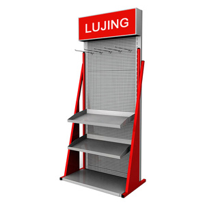 Tùy chỉnh sàn kim loại <span class=keywords><strong>Rack</strong></span> hiển thị với 4 bánh xe dầu động cơ hiển thị đứng cho dầu máy trực tiếp từ nhà máy - Product Image 2