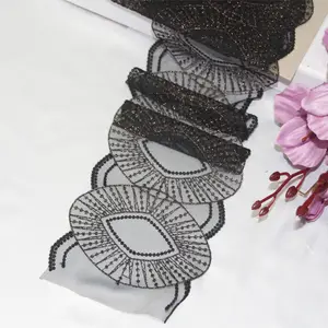 Nylon mesh embroidery 12 cm wide black glitter bilateral symmetry lace trim dress underwear bra accessories