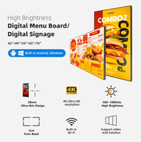 Pantalla digital de señalización interior de 32 pulgadas con marco de aluminio, LCD de alto brillo, menú digital, anuncios, video wall, kiosco de montaje en pared