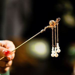 Horquillas para el Cabello con Diseño de Linterna China, Color Dorado, Metálicas, para Mujeres y Niñas, Joyería Colgante para Vestidos Hanfu y Accesorios para el Cabello - Product Image 6