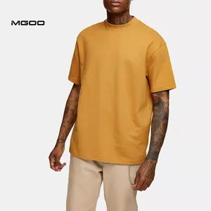Мужская Однотонная футболка с высоким воротником MGOO, желтая футболка большого размера с коротким рукавом, уличная одежда, хлопковые футболки без рисунка