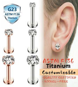 New <strong>Fashion</strong> G23 Titanium Body <strong>Piercing</strong> <strong>Jewelry</strong> with Titanium Ear Studs Moissanite Stone Internally Thread Labret Ring for Women - Product Image 1
