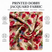 Tela Jacquard Dobby Estampada, 145 g/m², 93% Poliéster, 7% Elastano, Elástica en 4 Direcciones, para Vestidos, Blusas, Faldas, 180 cm de Ancho