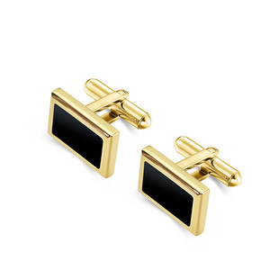 Mancuernillas Personalizadas al por Mayor 2026, Nuevas Mancuernillas para Hombre, Chapadas <span class=keywords><strong>en</strong></span> Oro de 18K, Esmalte Negro, Acero, para Empresarios y Abogados - Product Image 1
