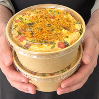 Saladier à sushi jetable en papier kraft étanche et anti-fuite de 32 oz avec couvercle, bol de qualité alimentaire, logo personnalisé pour la restauration de chocolat
