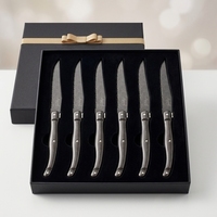 Ensemble de 6 couteaux à steak Laguiole en acier inoxydable, personnalisé, fait main, entièrement en acier inoxydable, finition délavée à la pierre, couverts en métal