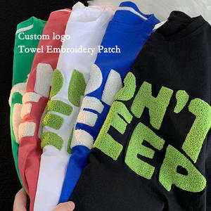 T-shirt en chenille tricoté brodé pour homme, coupe oversize de luxe, uni, avec impression de logo personnalisé, design vierge - Product Image 1