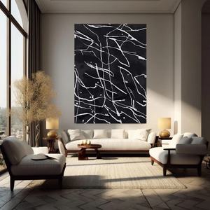 Art mural neutre, art mural 3D, art mural vertical noir abstrait minimaliste contemporain Wabi Sabi pour la décoration de la maison et la galerie - Product Image 2