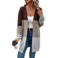 Cardigan à Col en V Femme Automne/Hiver 2024, Pull Tricoté Tendance Bicolore pour Dames