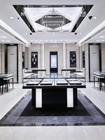 Vitrine d'îlot pour bijoux Arc Jewelry avec éclairage LED personnalisé, design épuré et durable respectueux de l'environnement pour les boutiques haut de gamme