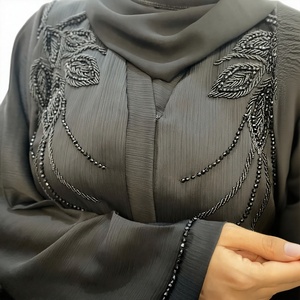 Abaya : Nouveaux modèles brodés, robe longue traditionnelle islamique modeste en polyester, col montant, robes musulmanes, dernière collection en tissu Nida - Product Image 1