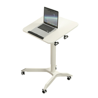 Bureau d'ordinateur portable ADA réglable en hauteur, pliable, minimaliste, avec commande pneumatique et 4 roulettes verrouillables pour la maison, le bureau et la chambre