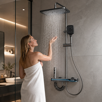 Ensemble de douche thermostatique mural gris anthracite de haute qualité avec affichage numérique LED intelligent et finition chromée polie