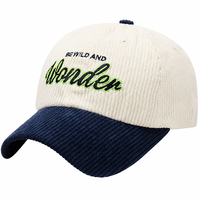 Casquette de baseball personnalisée en velours côtelé, bicolore crème et marine, 6 panneaux, broderie 3D, sangle réglable, unisexe, style Dad Hat, vente en gros OEM ODM