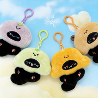 Porte-clés en peluche Chat Noir, figurine de chat à tête de fruit 'moche-mignon' avec breloque en peluche patte brodée, mini pendentif anti-stress, vente en gros