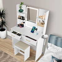Table de toilette moderne minimaliste avec miroir coulissant, bureau de maquillage éclairé par LED pour petits espaces avec armoire de rangement
