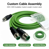 Conector M12 con Codificación A, Macho de 4 Pines, RJ45, Industrial, Profinet, Ethernet Cat6, PVC, Doble Blindaje, Cobre Libre de Oxígeno, IP67, Arnés