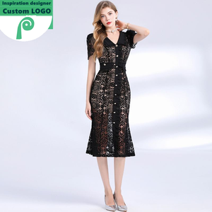 En stock, Robe de soirée élégante en dentelle, style princesse, robe midi élégante noire pour femmes, tendance estivale - Product Image 1