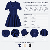 Grosir Kustom Logo OEM ODM Wanita Manis Seksi V Neck Ruffle Trim Lengan Pendek Rajutan Cardigan Dress Slim Fit A-Line Mini Kasual