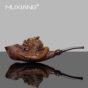 Muxiang Hand Carved Dragon Wood Pipe Bent Type Tobacco Smoking Accessory - Product Image 2