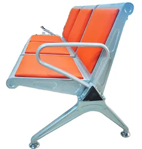 Banco de estación de Hospital, silla de espera de acero inoxidable, silla de infusión de tres asientos con cuero naranja