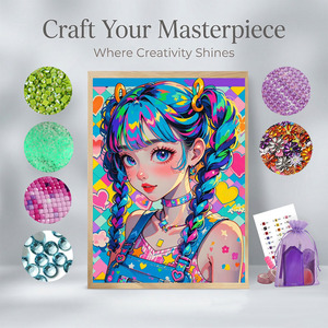 Kit Pittura Diamante 5D Fai da Te Ragazza <span class=keywords><strong>Anime</strong></span> con Diamanti Completi, Capelli Arcobaleno Neon, Ragazza Cartone Animato, Arte Diamantata Fai da Te, Pittura a Mosaico per Decorazioni Casa - Product Image 1