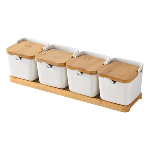 Square Ceramic <b>Spice</b> <b>Jars</b> With Wooden Lids Airtight Minimalist Nordic Style Set For Home Use - Product Image 5