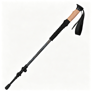Bastón de Trekking Plegable de Fibra de Carbono, 3 Secciones Ajustables, Mango de Corcho Ligero, Bloqueo Rápido, Punta de Goma - Product Image 1