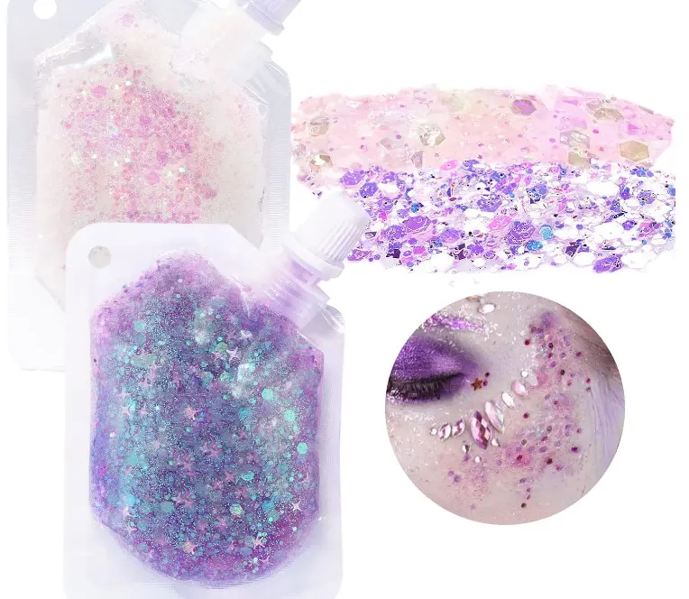 Hot Sale Face Glitters Body Gel Sequins Shimmer Mermaid Makeup Holographic Chunky Glitter for Face Hair Nails