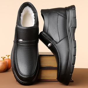 Bottes d'hiver pour hommes en cuir de vachette noir, doublées de polaire, bout rond, semelle épaisse, chaussures pour adultes - Product Image 2