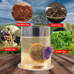 Wholesale Natural Healing Crystal Raw Stone Tea Strainer Food Grade Stainless Steel Spherical Tea Infuser Crystal Crafts