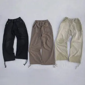 Celana panjang katun longgar Boot Cut untuk pria, celana panjang katun, celana kargo kaki lebar, celana Sweatpants longgar untuk pria