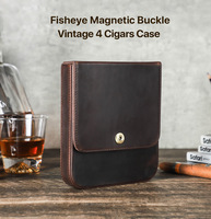 Boîte à cigares en cuir Crazy Horse, 4 emplacements, couvercle magnétique, marron café, accessoires de voyage, coffret cadeau