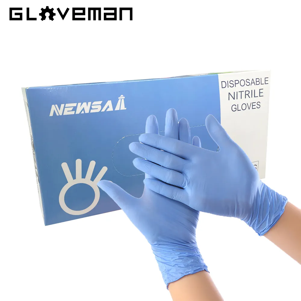 GLOVEMAN 100 pcs 박스 블루 비 살균 분말 무료 가정용 실험실 시험 시험 일회용 니트릴 장갑