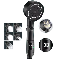 Pommeau de douche à main en plastique ABS noir, 5 fonctions, turbo-alimenté, avec affichage numérique de la température, design moderne, haute performance