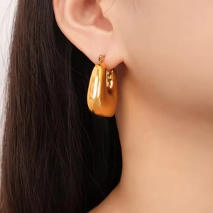 Pendientes de Aro Gruesos de Moda para Mujer, de Acero Inoxidable con Baño de Oro de 18K, Joyería de Moda, Resistentes al Deslustre, Impermeables, con Diseño de Burbuja - Product Image 3